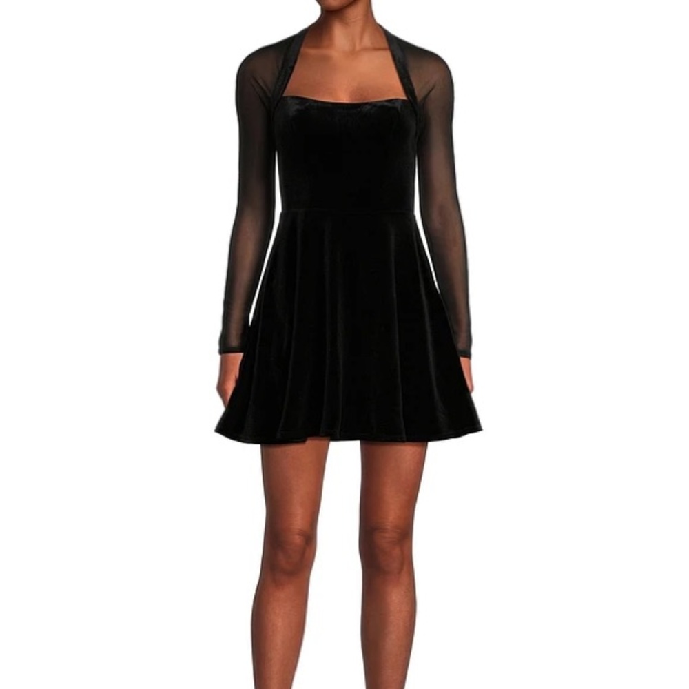 City Vibe Mesh Velvet Mesh Skater Skirt Dress